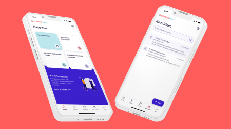 Zwei Bildschirme der Compassana App